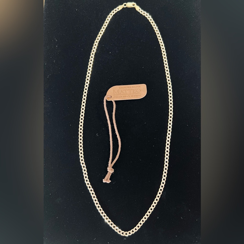 Matteo Italy Sterling Silver 925 Diamond Cut Gold Plated Cuban Chain Necklace